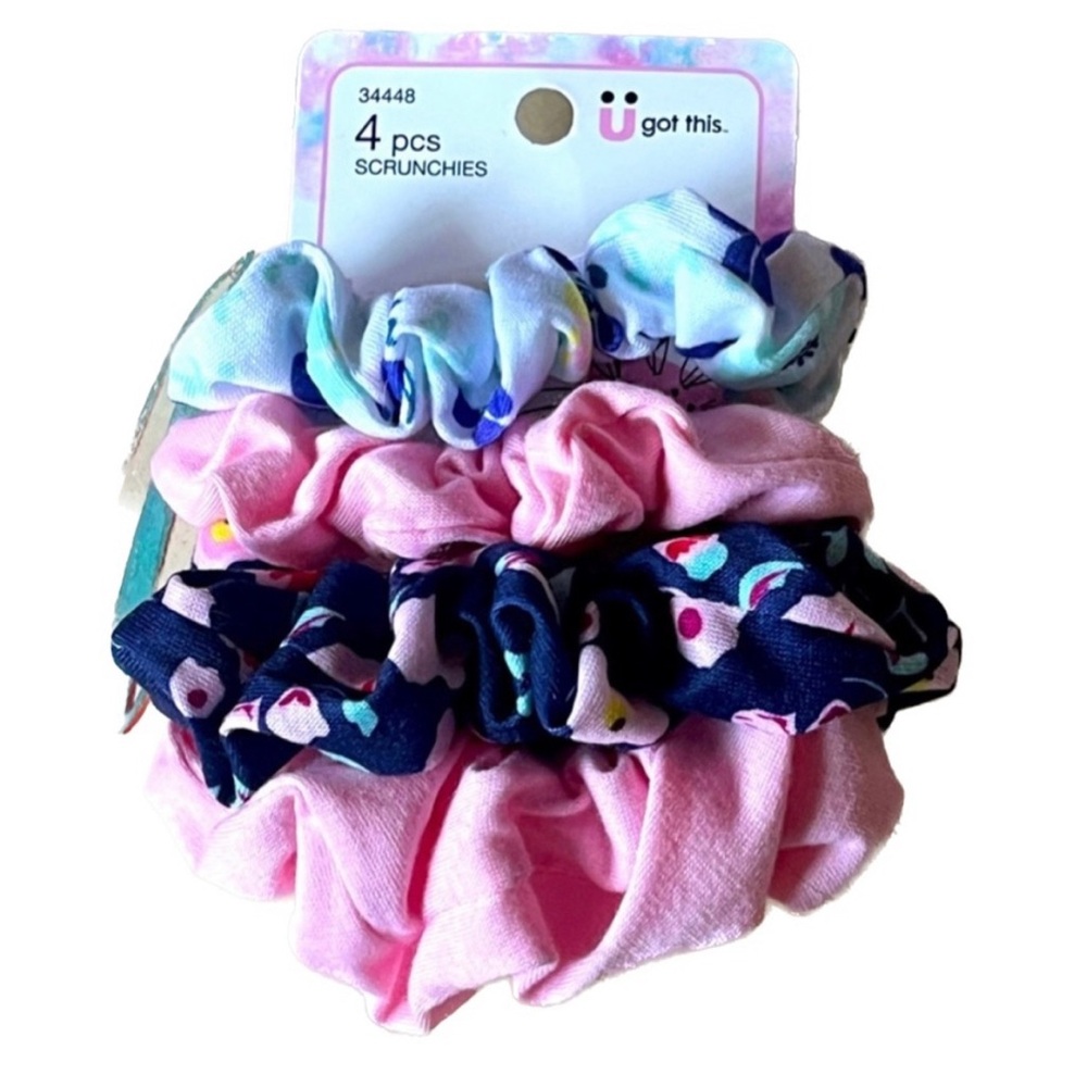 NWT Scunci Floral 4 Piece Pinks & Blues Scrunchies